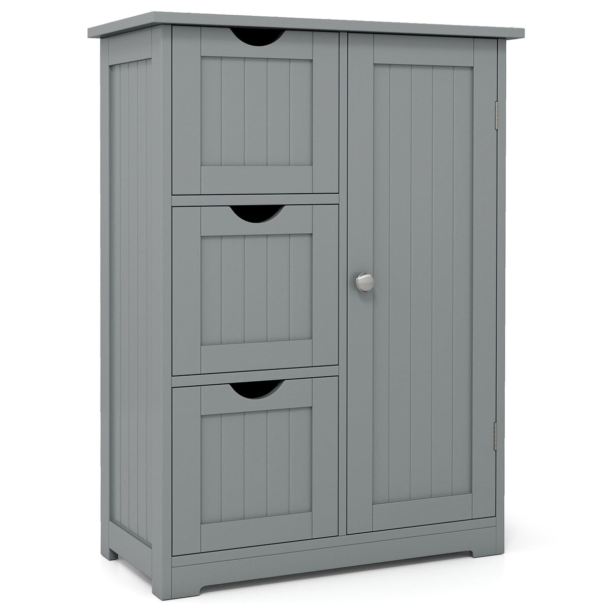 Bathroom Floor Cabinet Side Storage Cabinet with 3 Drawers and 1 Cupboard-Gray - Gray