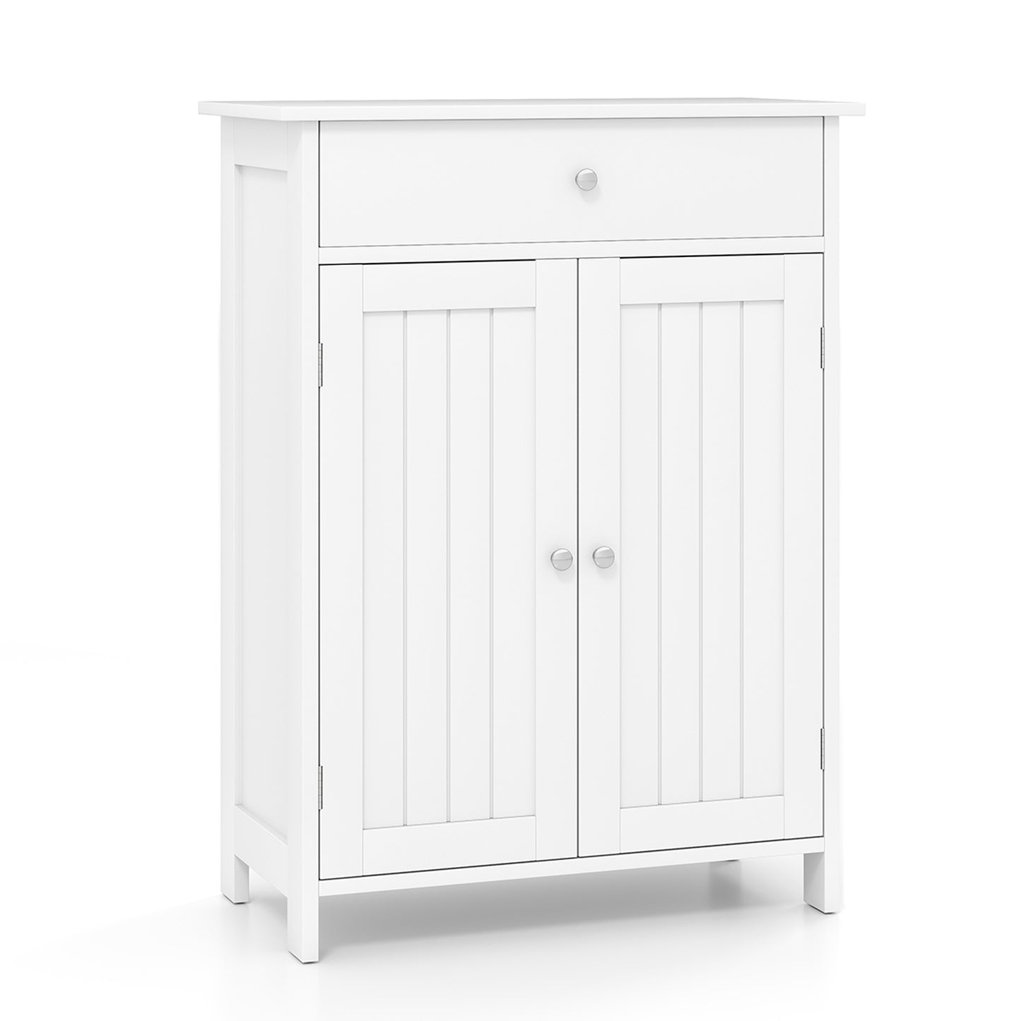 Bathroom Floor Cabinet Freestanding Storage Organizer with 2 Doors-White - White