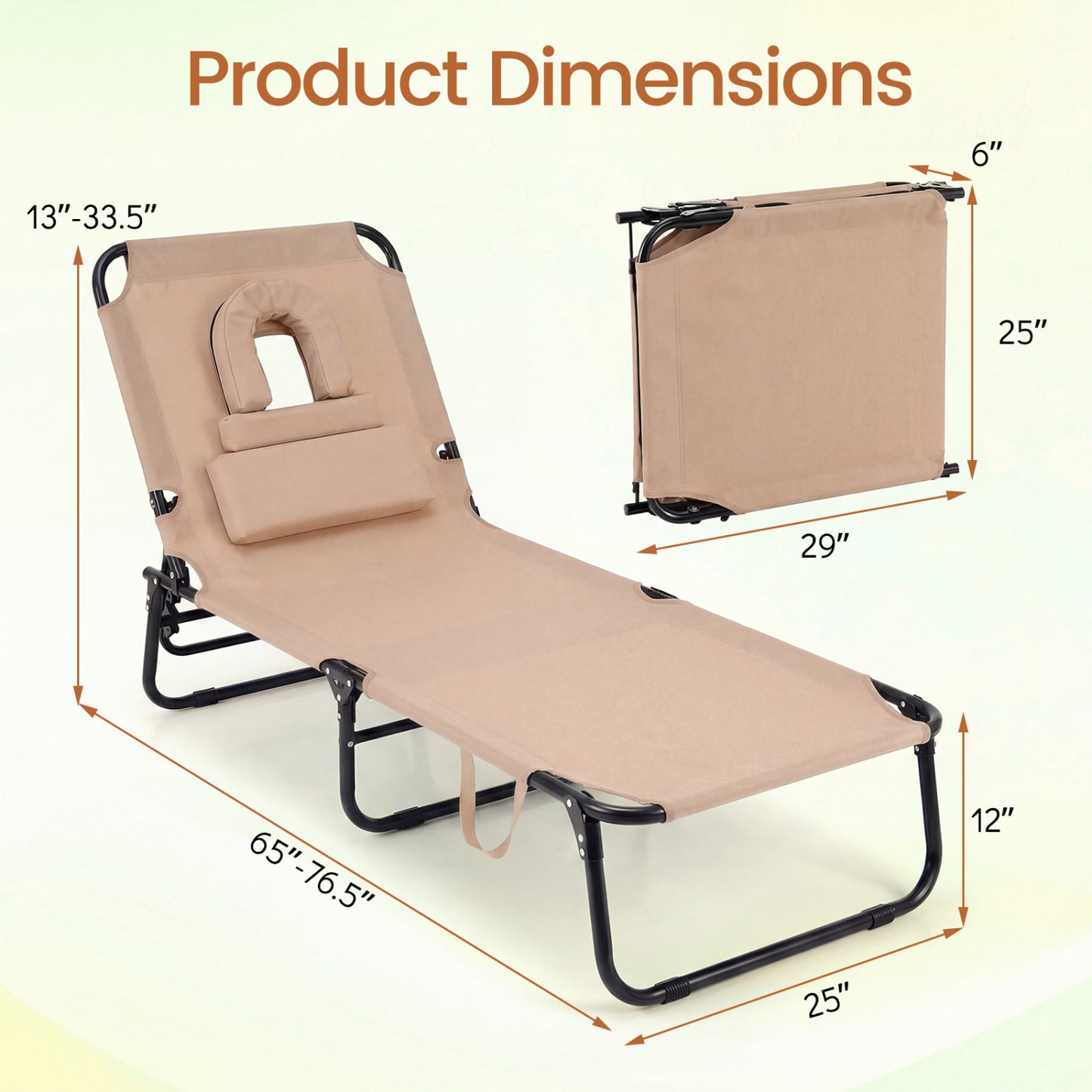 Beach Chaise Lounge Chair with Face Hole and Removable Pillow-Turquoise - Beige