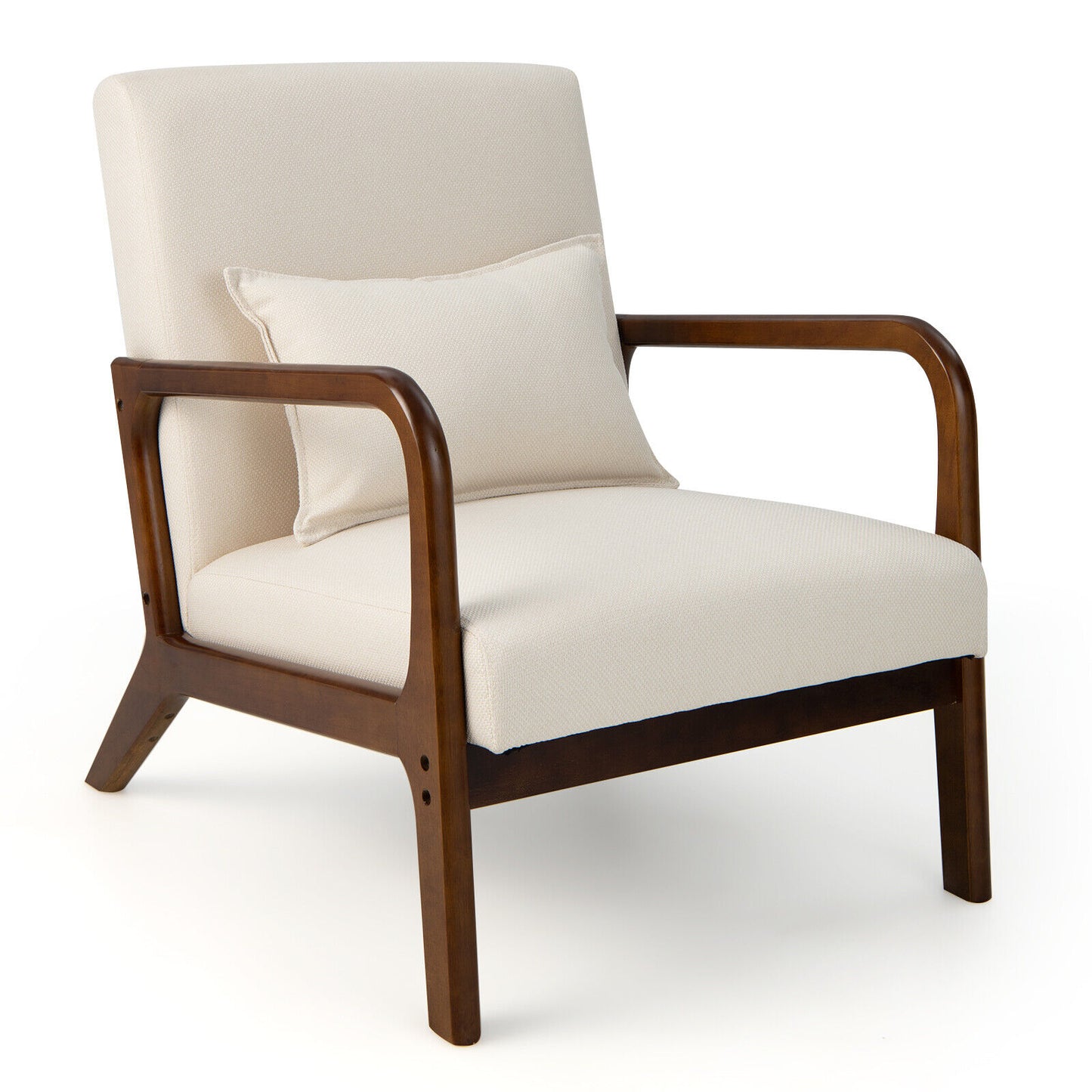 Modern Accent Chair with Rubber Wood Frame and Lumbar Pillow-Gray - Beige