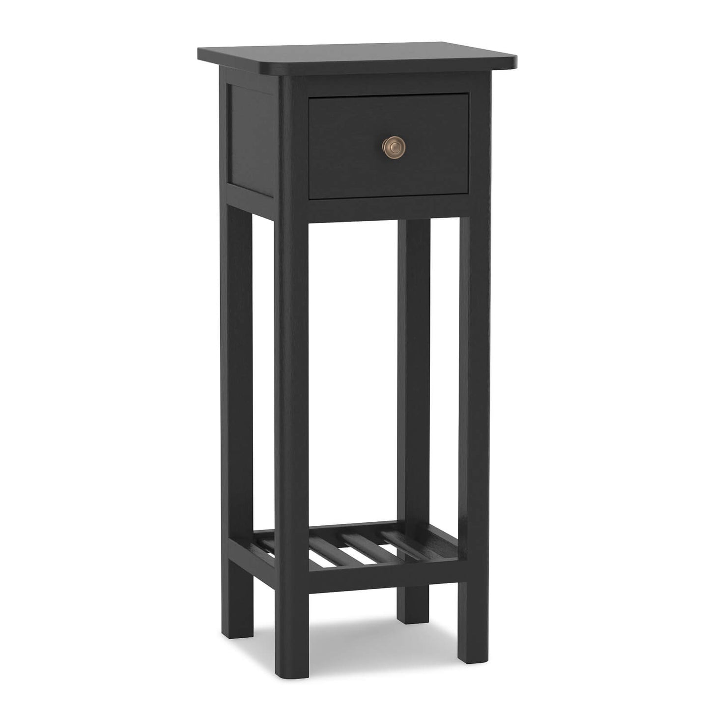 2 Tier Slim Nightstand Bedside Table with Drawer Shelf-Gray - Black