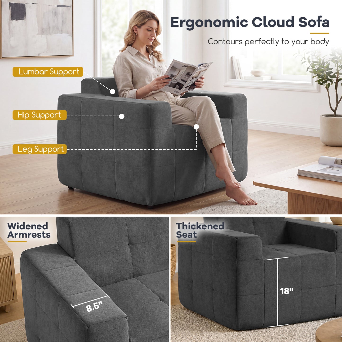 Cloud Sofa Chair with Terry Cloth Upholstery