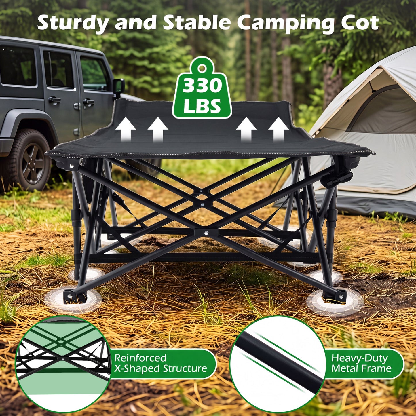 Camping Cot for Adults with Padded Mat and Carrying Bag