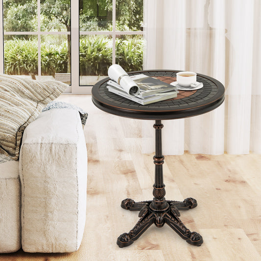 24" Round Patio Dining Table Weather-resistant Cast Aluminum Table-Bronze