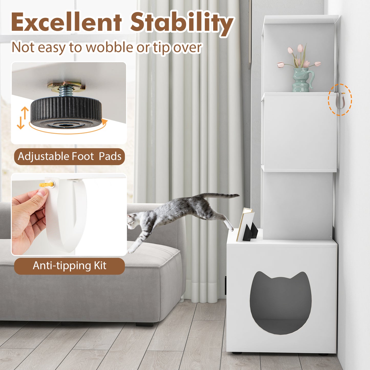 56 Inch Tall Cat Litter Box Enclosure with Storage-White