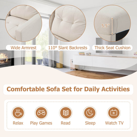 L-shaped Sectional Corner Sofa Set with Storage Ottoman-Beige