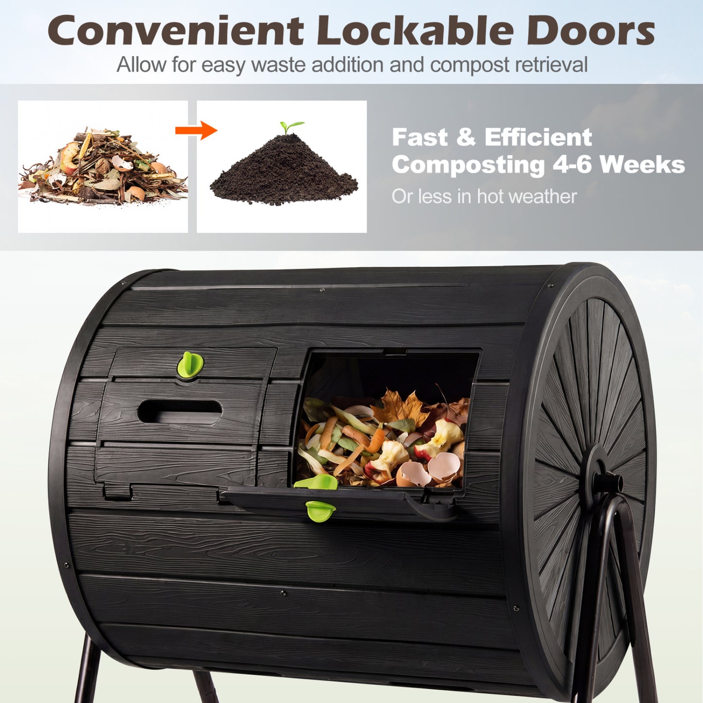 Compost Tumbler 37.5 Gallon Large Outdoor Compost Bin-Black