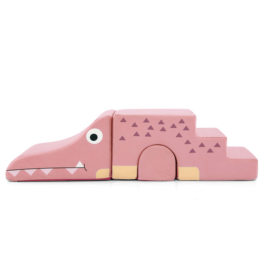 Convertible Kids Play Couch Sofa with Removable Velvet Covers-Pink