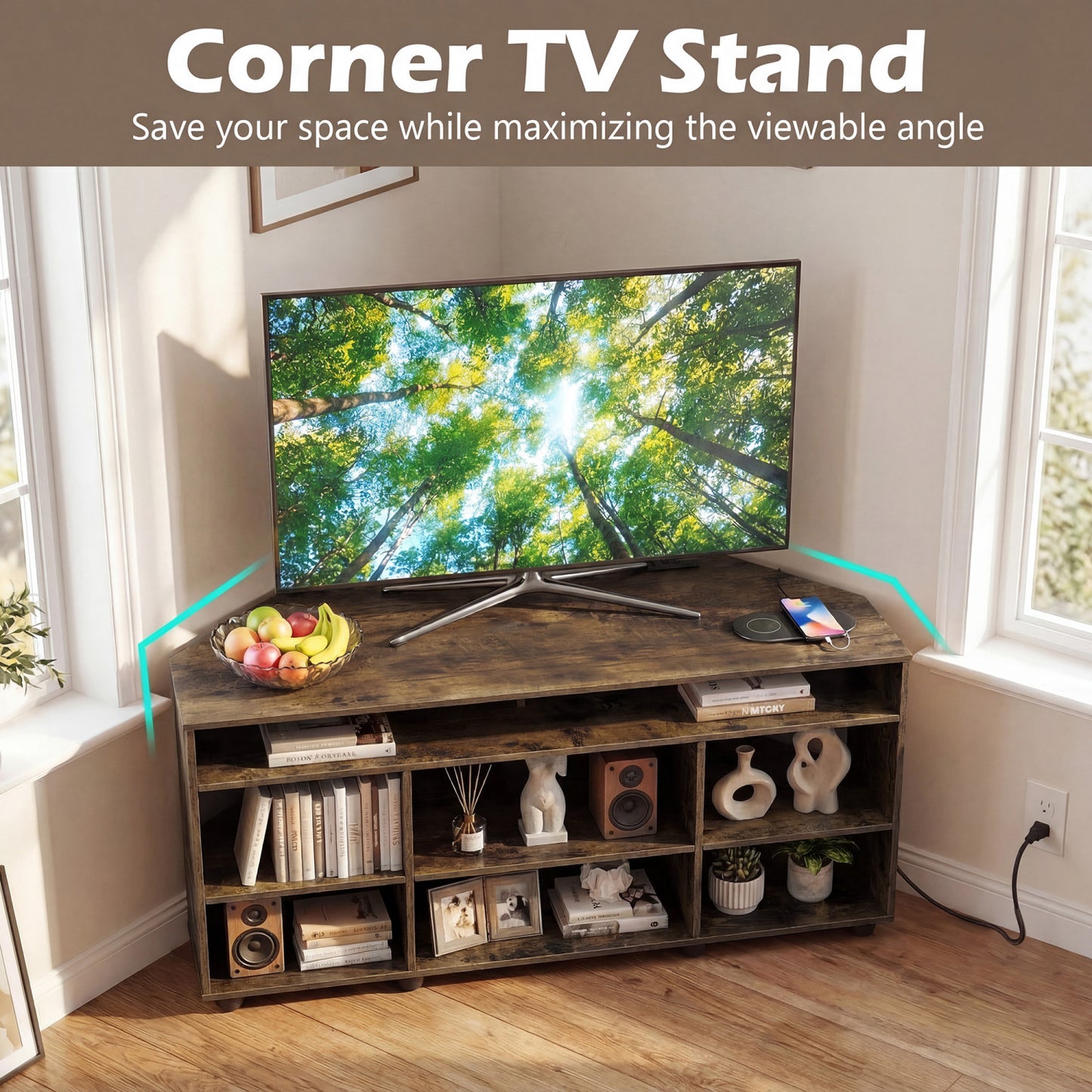 Corner TV Stand for TVs up to 55 Inch with Storage