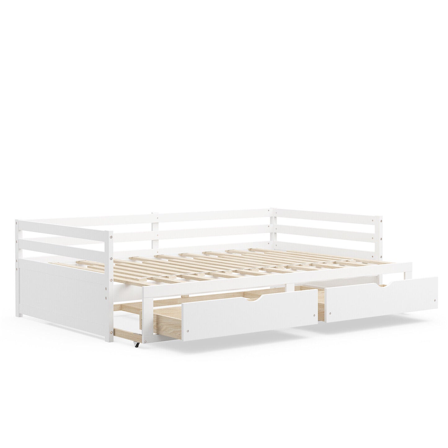 Extendable Twin to King Daybed with Trundle and 2 Storage Drawers-White - White