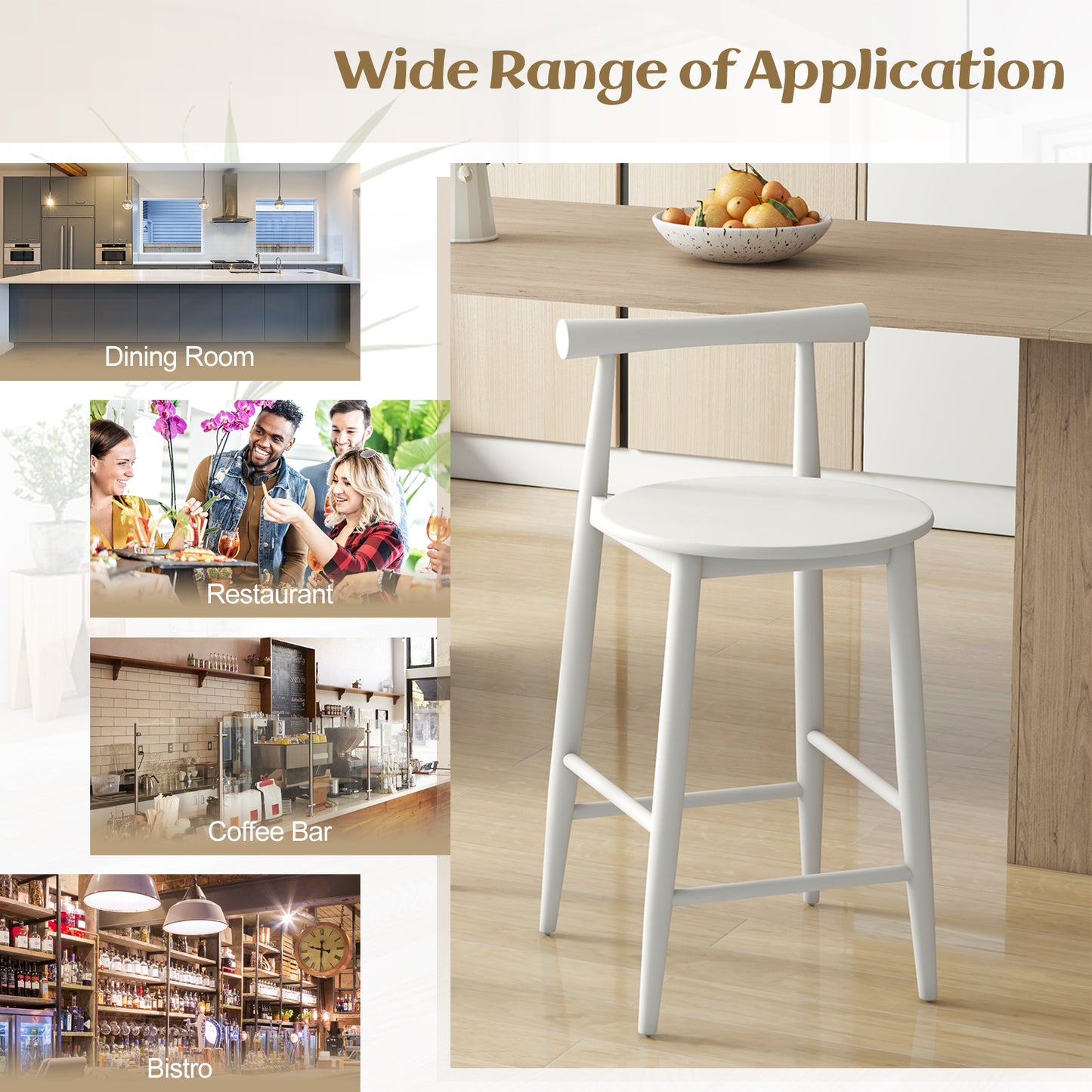 Counter Height Bar Chair Set with Acacia Wood Frame and Supporting Legs