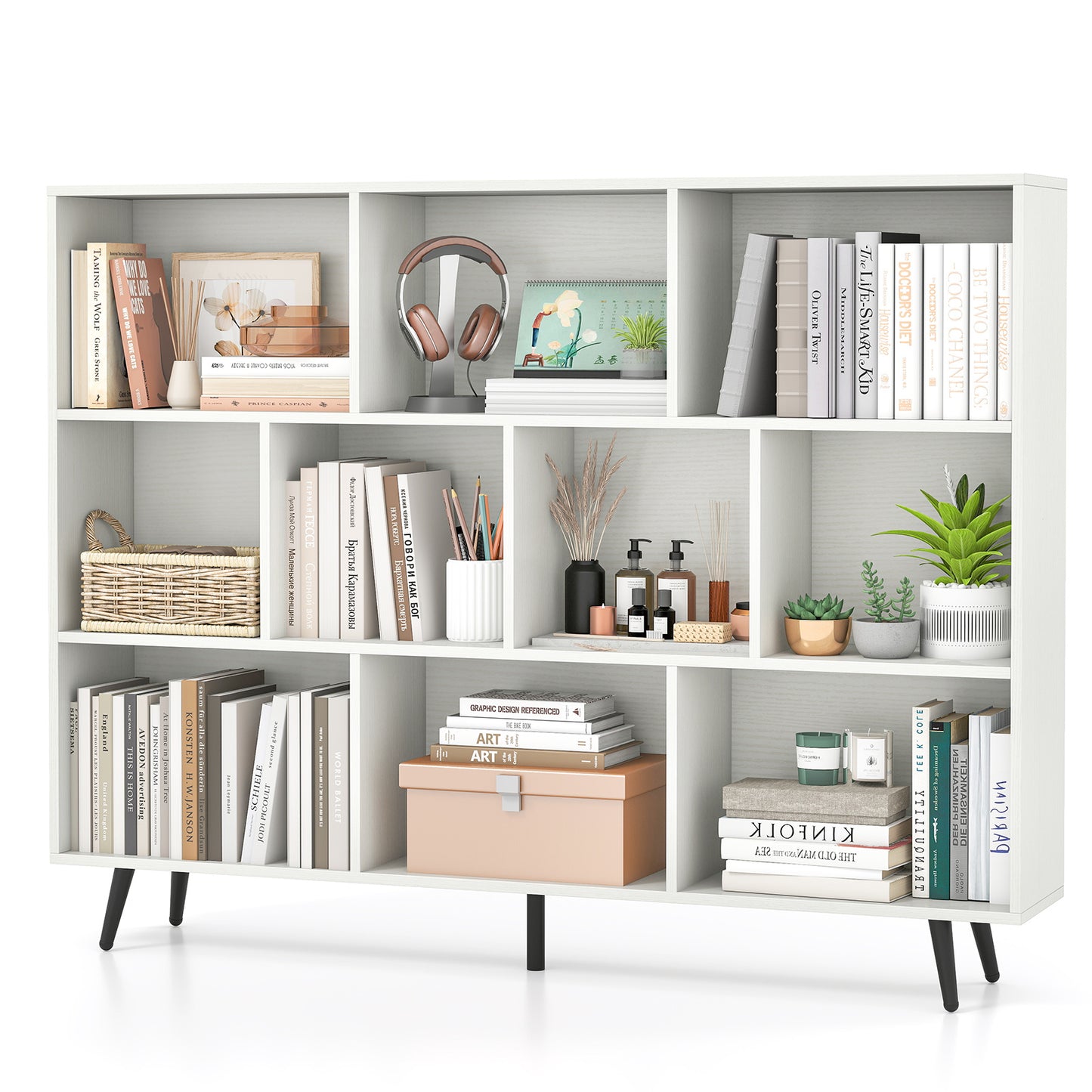 7/8/10-Cube Bookcase with 5 Tapered Metal Legs-7 Cubes - Off White