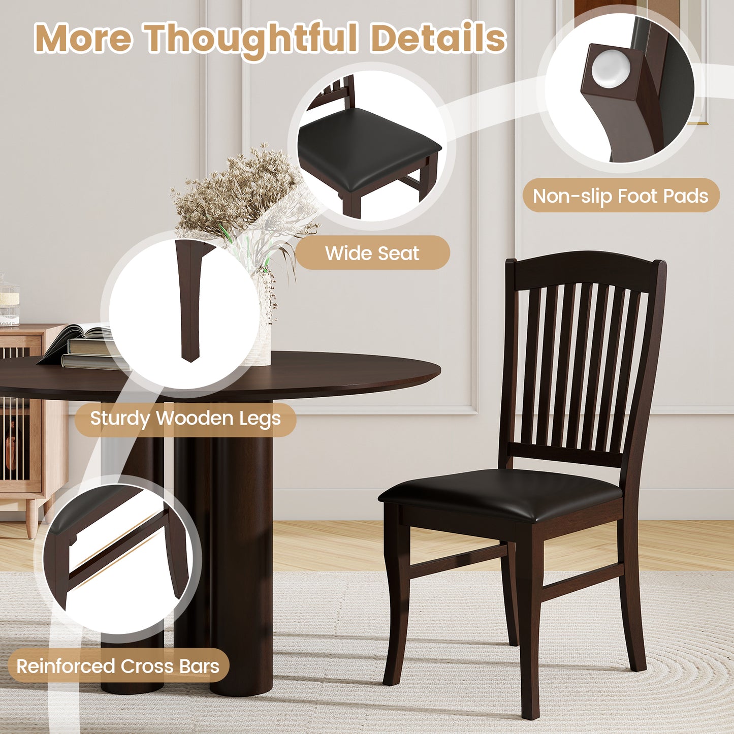 Dining Chairs Set of 2 Kitchen Side Chairs Mid-century Armless Dinette Chairs-Coffee
