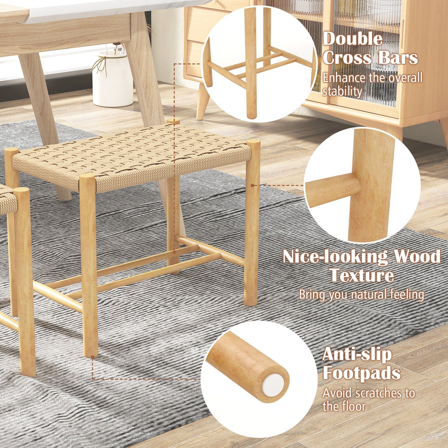 18 Inch Dining Stool Set of 2-Natural