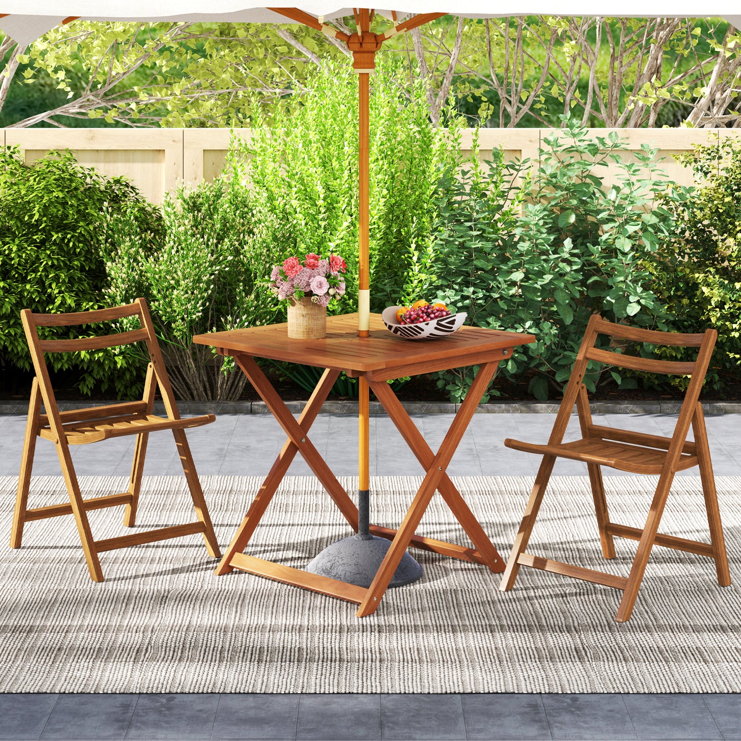 29.5 Inch x 29.5 Inch Patio Dining Table with Teak Painting and Umbrella Hole