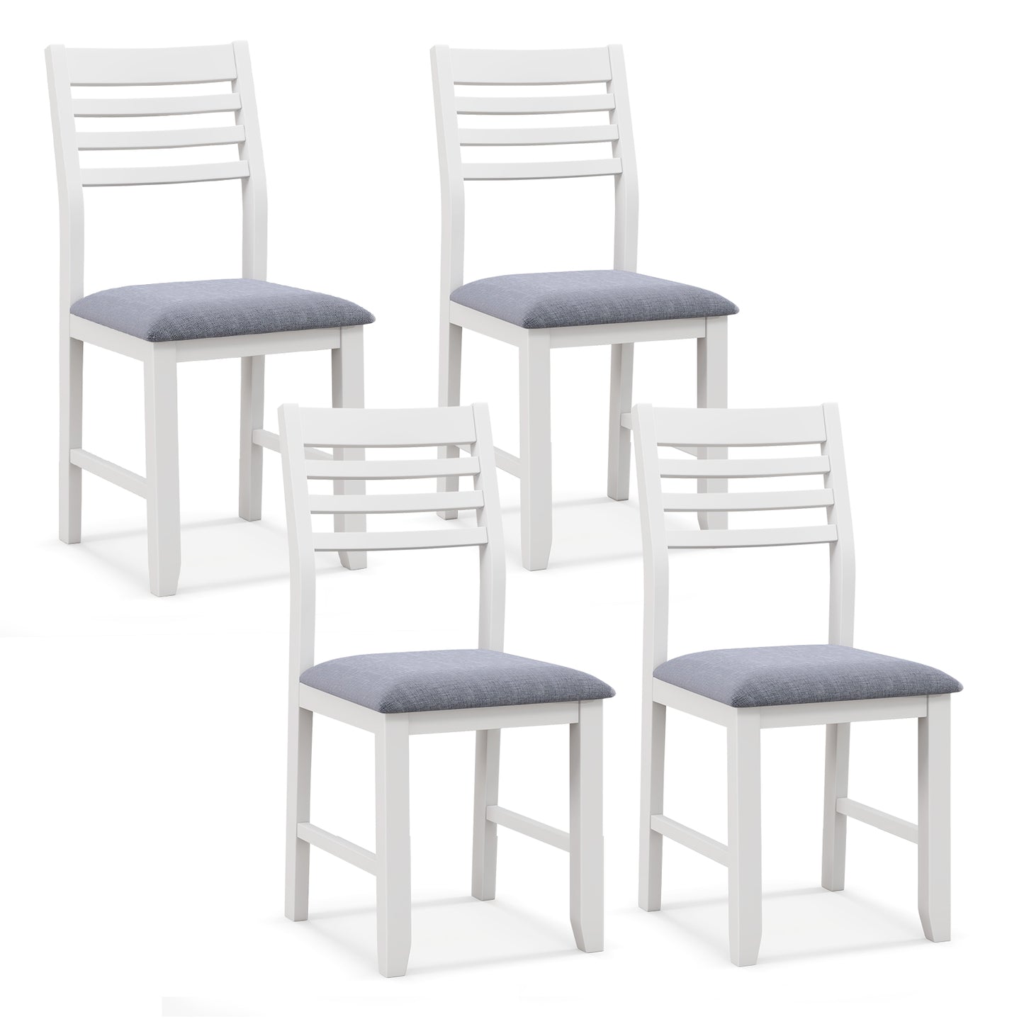 Wooden Dining Chair Set of 2 with Rubber Wood Frame and Padded Cushion