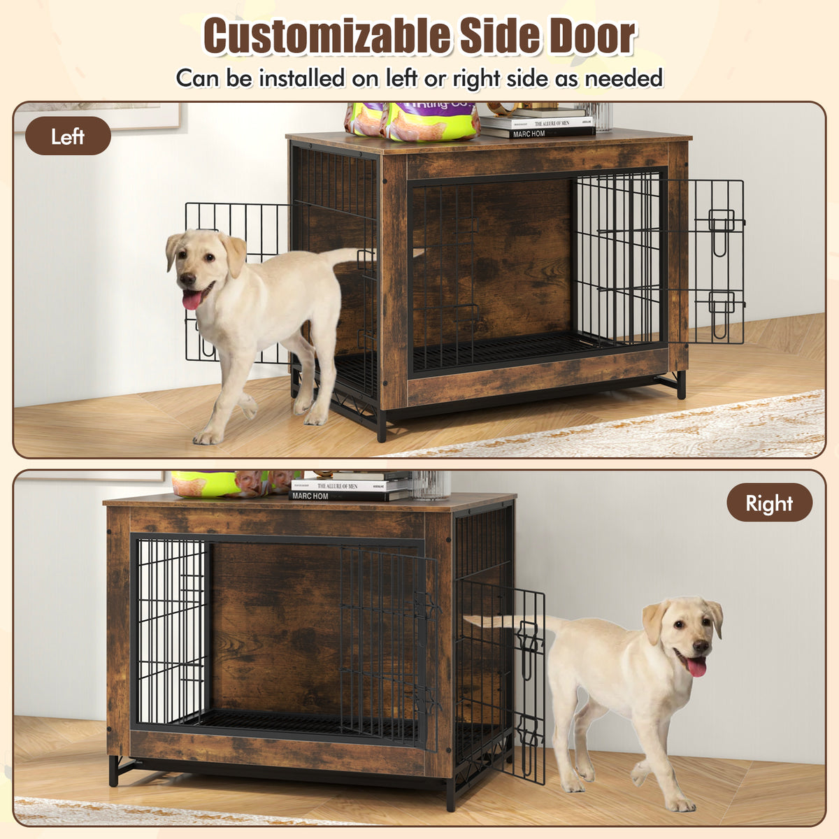 Dog Crate Furniture with Double Lockable Doors and Removable Pull-out Tray