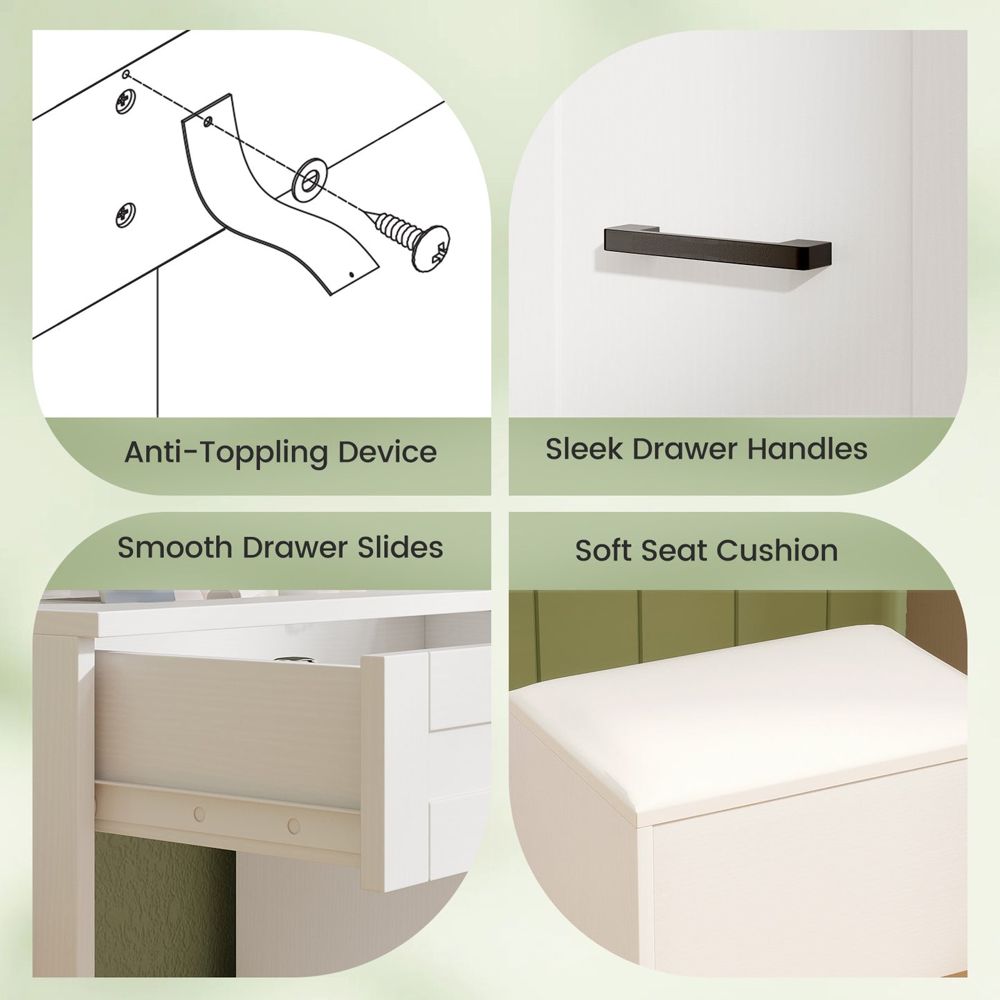 Dressing Desk with 3 Color Lighting and Hair Dryer Stand-White