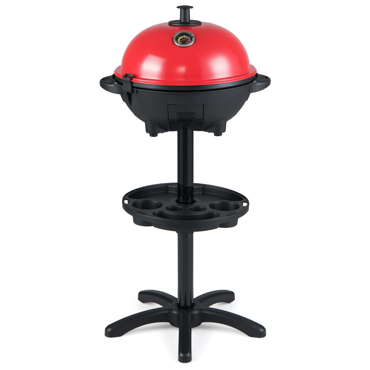 Electric BBQ Grill 1200W Indoor Outdoor Grill with 2-Zone Non-Stick Grilling Plate-Red - Red