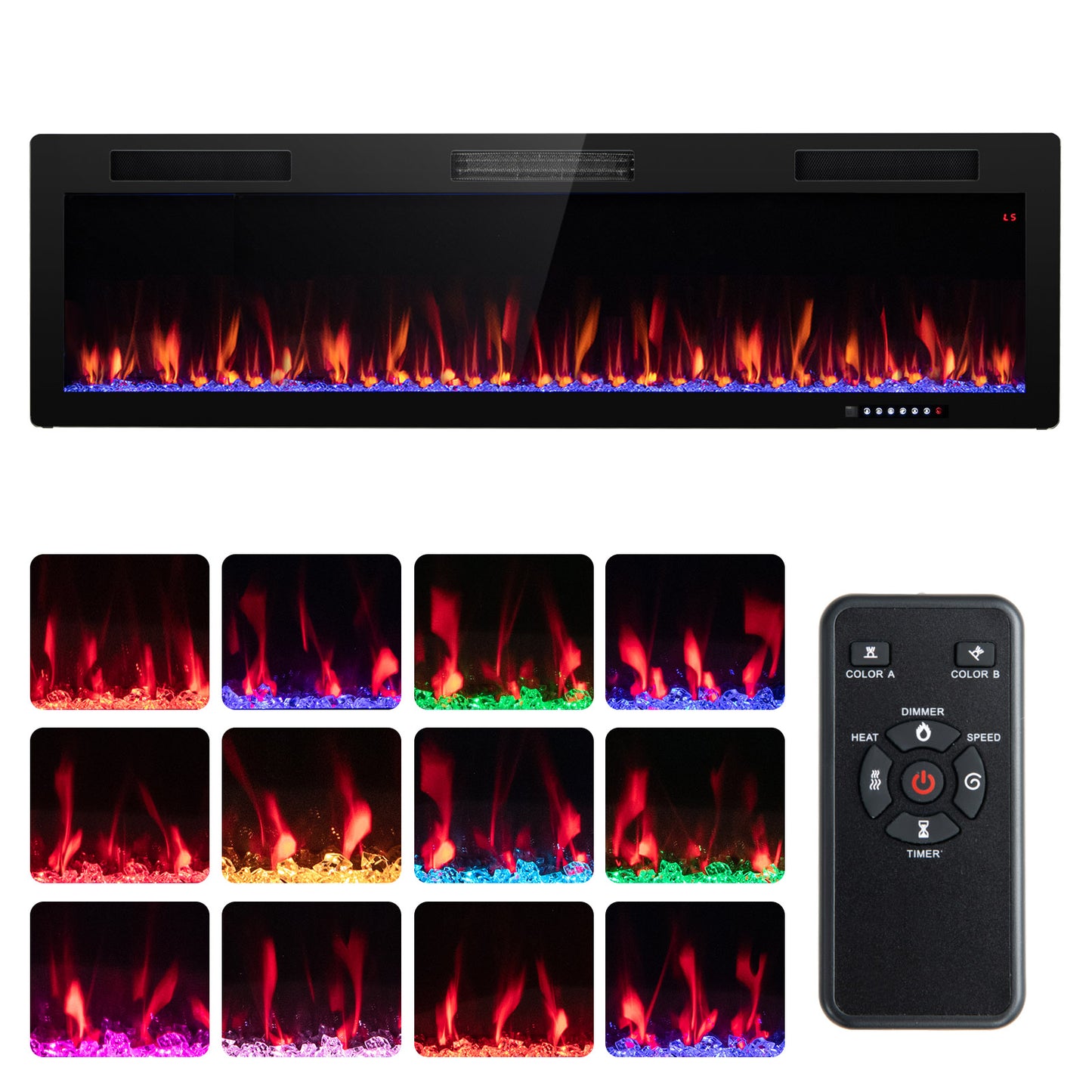 Electric Fireplace 40/50/60 Inches Recessed and Wall Mounted for 2' x 6' Stud-60 inches - 60 Inches