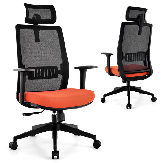 Ergonomic Office Chair with Lumbar Support and Adjustable Headrest-Black