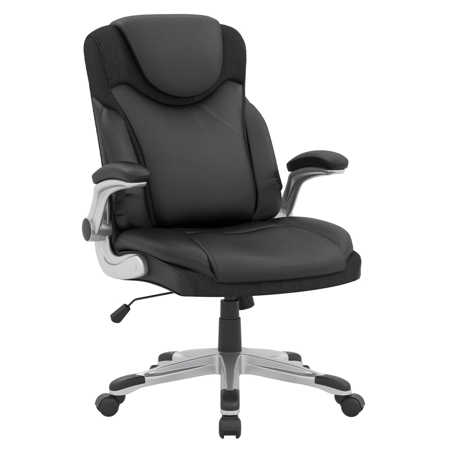 Ergonomic Office PU Leather Executive Chair with Flip-up Armrests and Rocking Function-Brown - Black