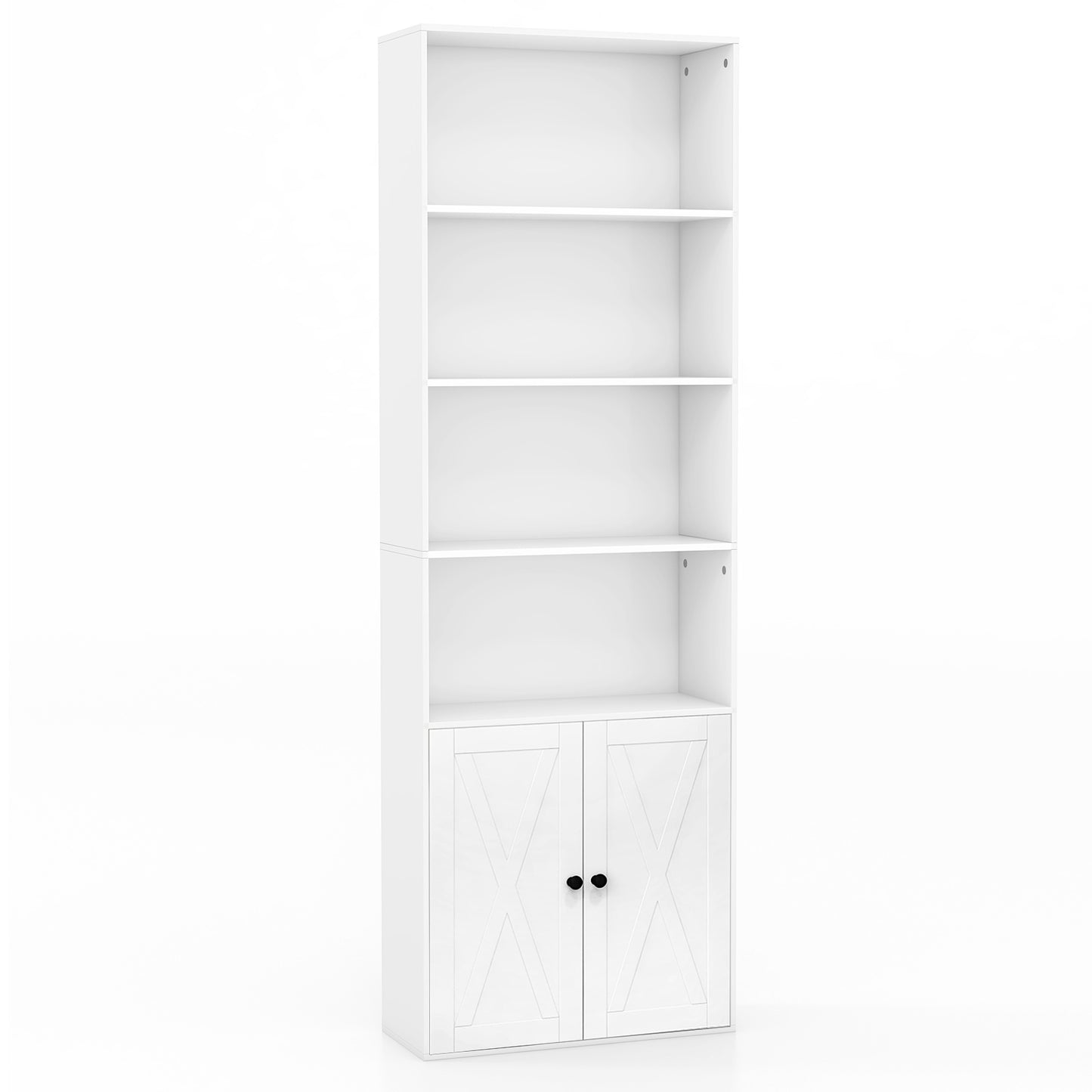 71 Inch Freestanding Bookshelf with 6 Shelves and 2-Door Cabinet-White - White