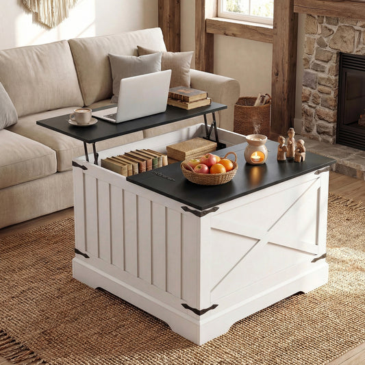 Farmhouse Lift Top Coffee Table with Hidden Storage Compartment-Black