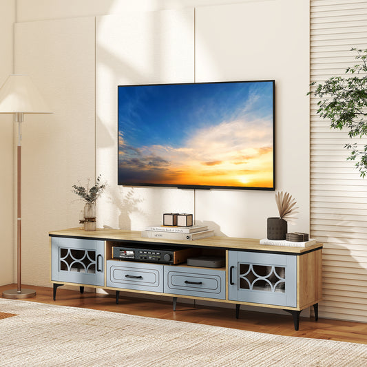 Farmhouse TV Stand for TVs up to 80 Inch with 2 Drawers