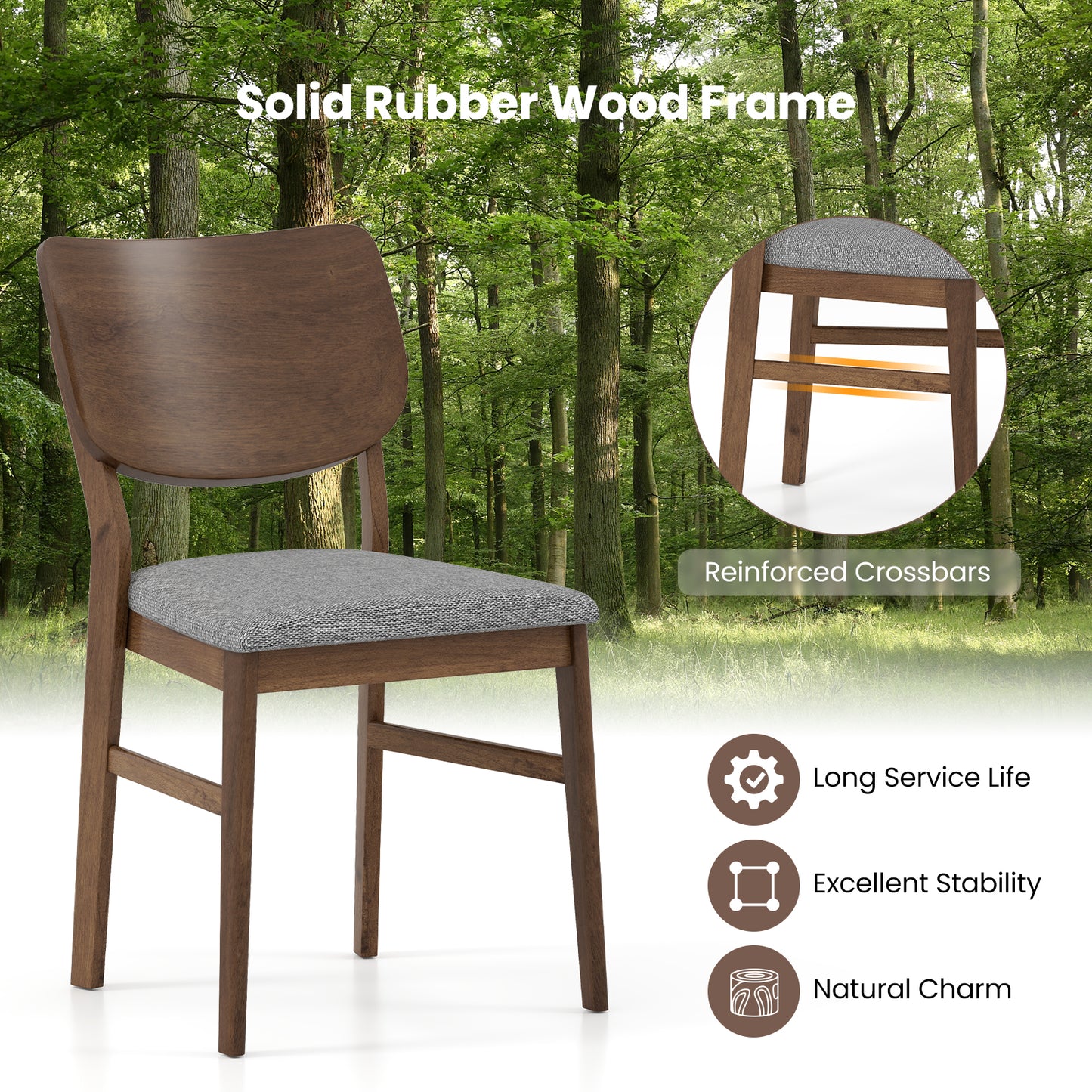 Farmhouse Upholstered Kitchen Chairs Set of 2 with Rubber Wood Frame