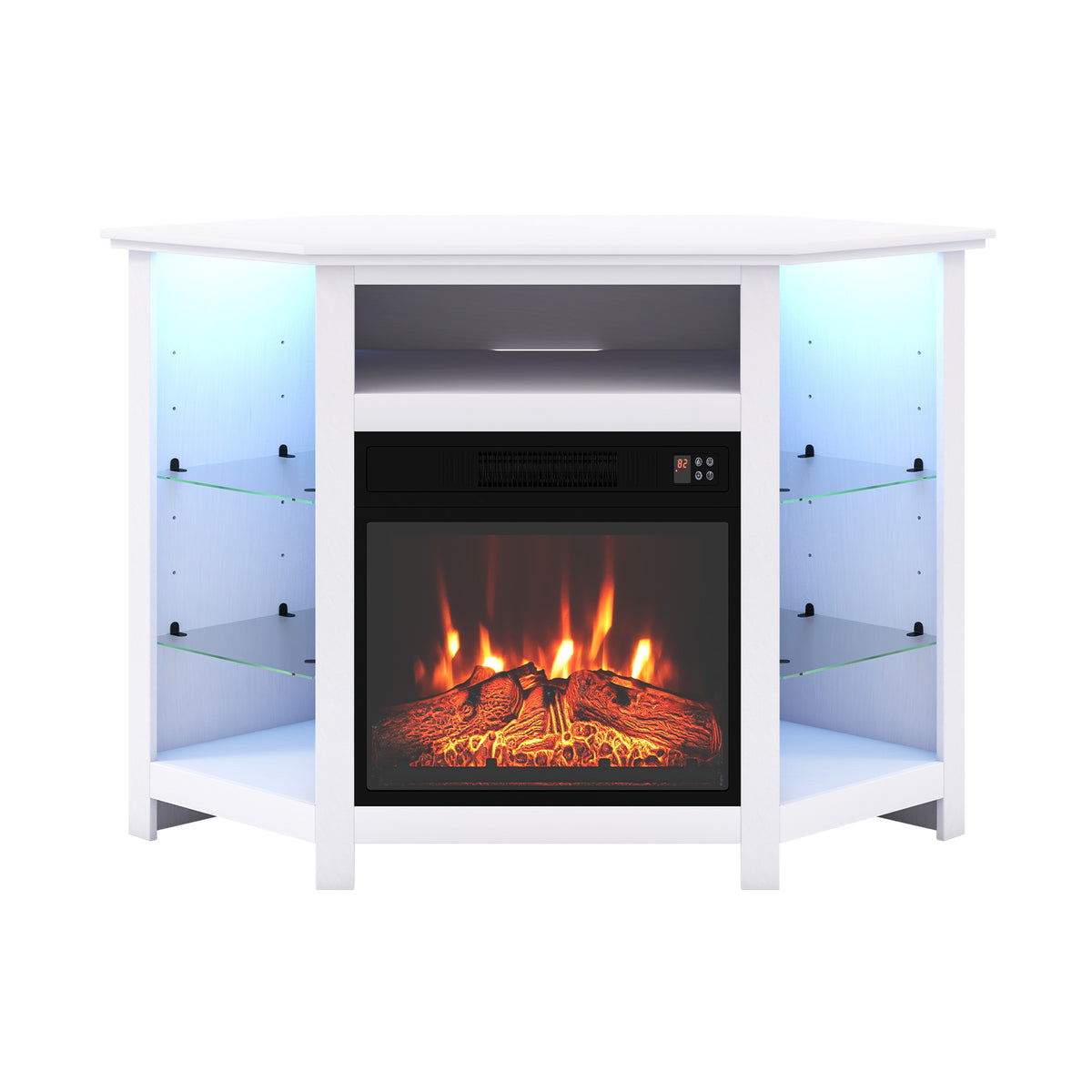 Fireplace Corner TV Stand with LED Lights and Smart APP Control for 50 Inches TV-Rustic Brown - White