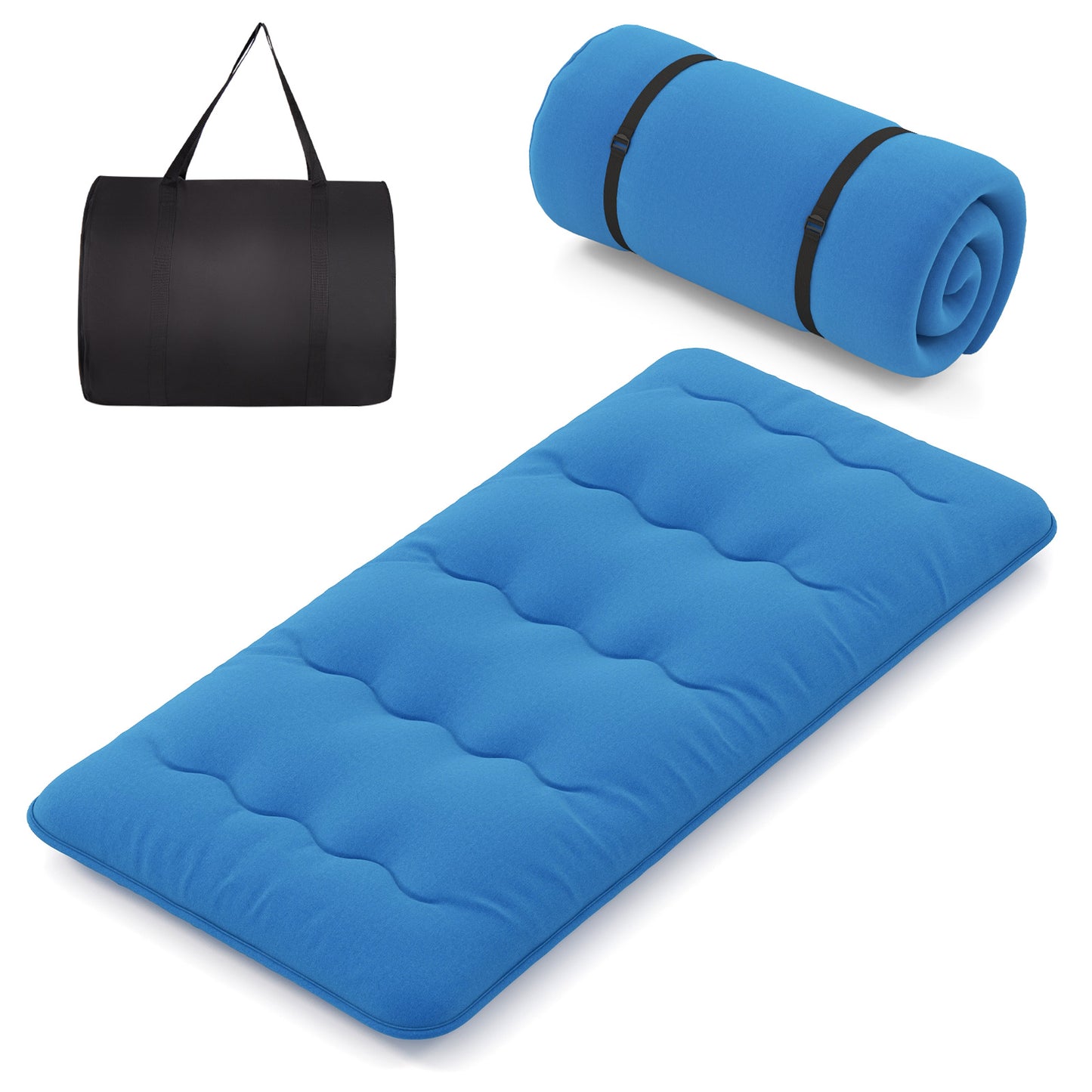 Foldable Futon Mattress with Washable Cover and Carry Bag for Camping Blue-Twin Size - Twin Size