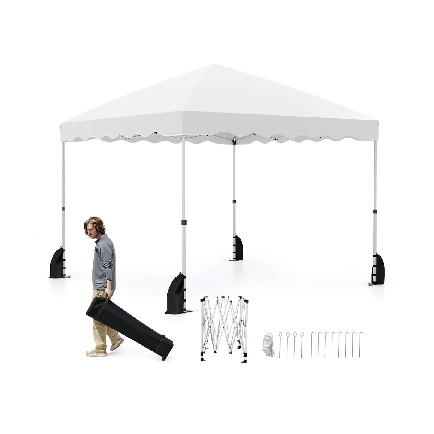 Foldable 10 X 10 Feet Pop up Canopy Tent with Wheeled Bag-White - White