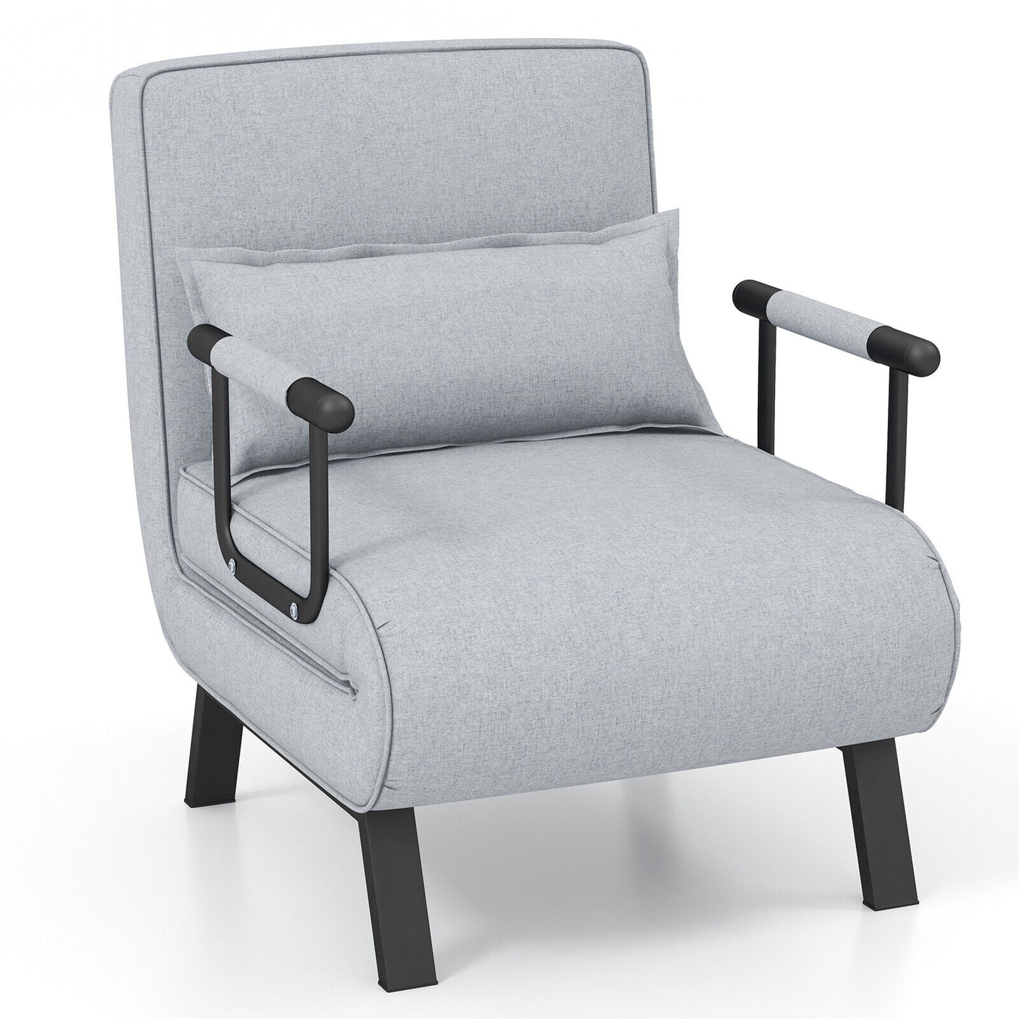 Folding 6 Position Convertible Sleeper Bed Armchair Lounge Couch with Pillow-Black - Light Gray