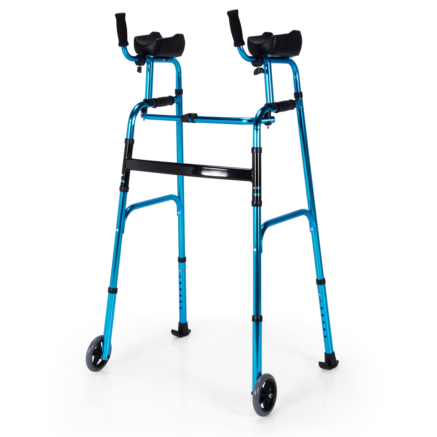Folding Adjustable Aluminum Wheel Walking Frame-Navy - Navy