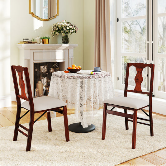 Folding Chairs Set of 2 Upholstered Dining Chairs with Comfy Padded Seats-Brown
