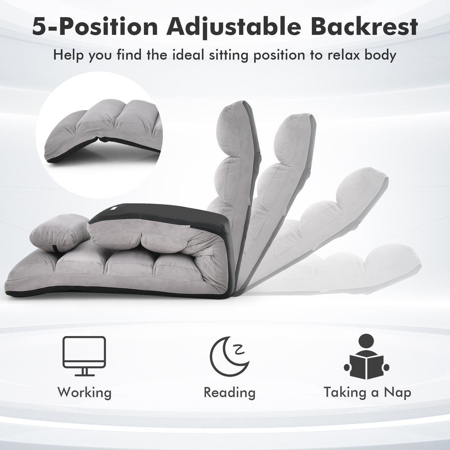 Folding Lazy Sofa Couch with Pillow-Gray