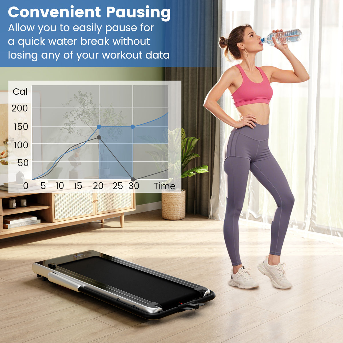 3-in-1 3HP Folding Treadmill with Smart Apps Remote Control and Speakers-Black - Silver