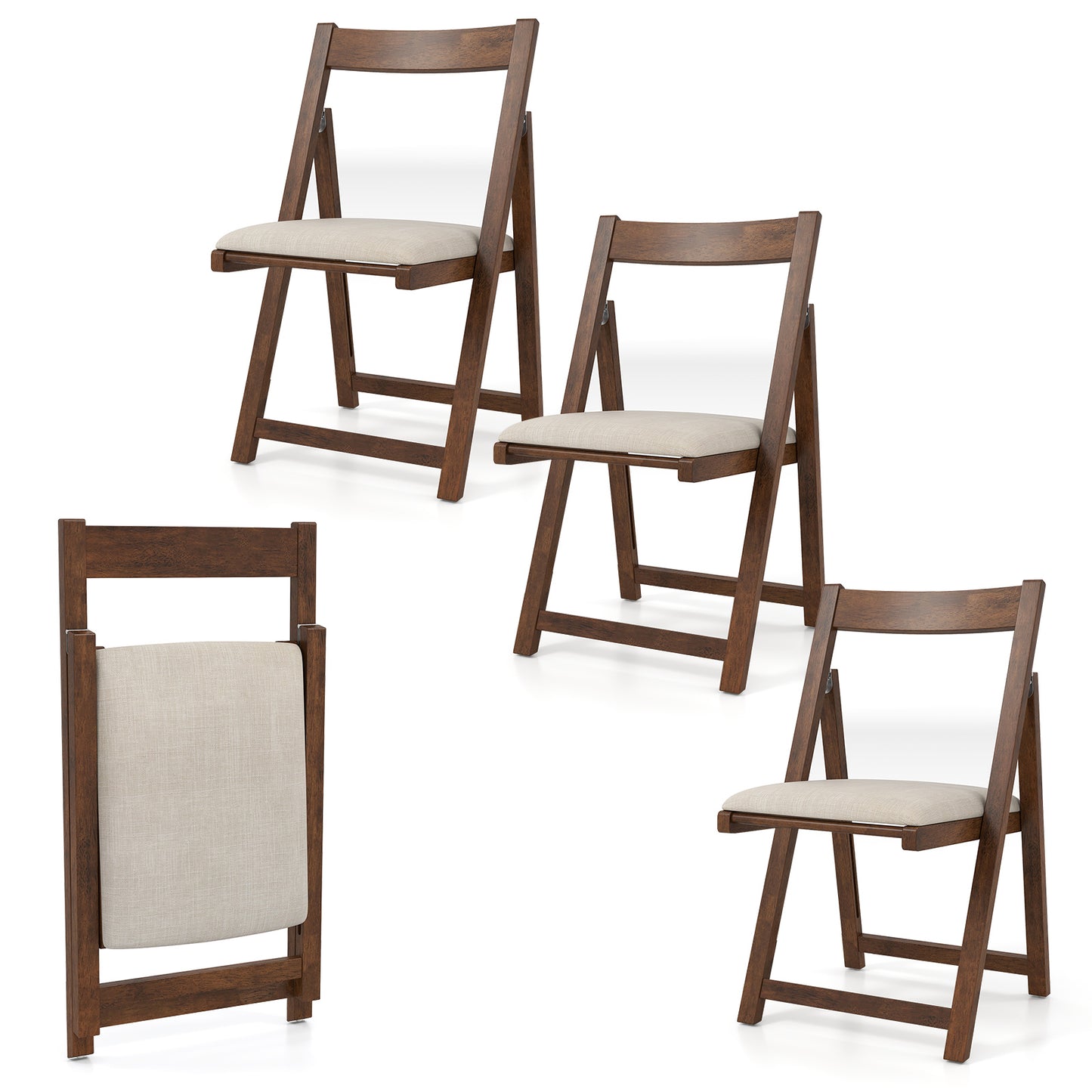 Folding Upholstered Dining Chair Set of 4 with Curved Backrest-Walnut - Walnut