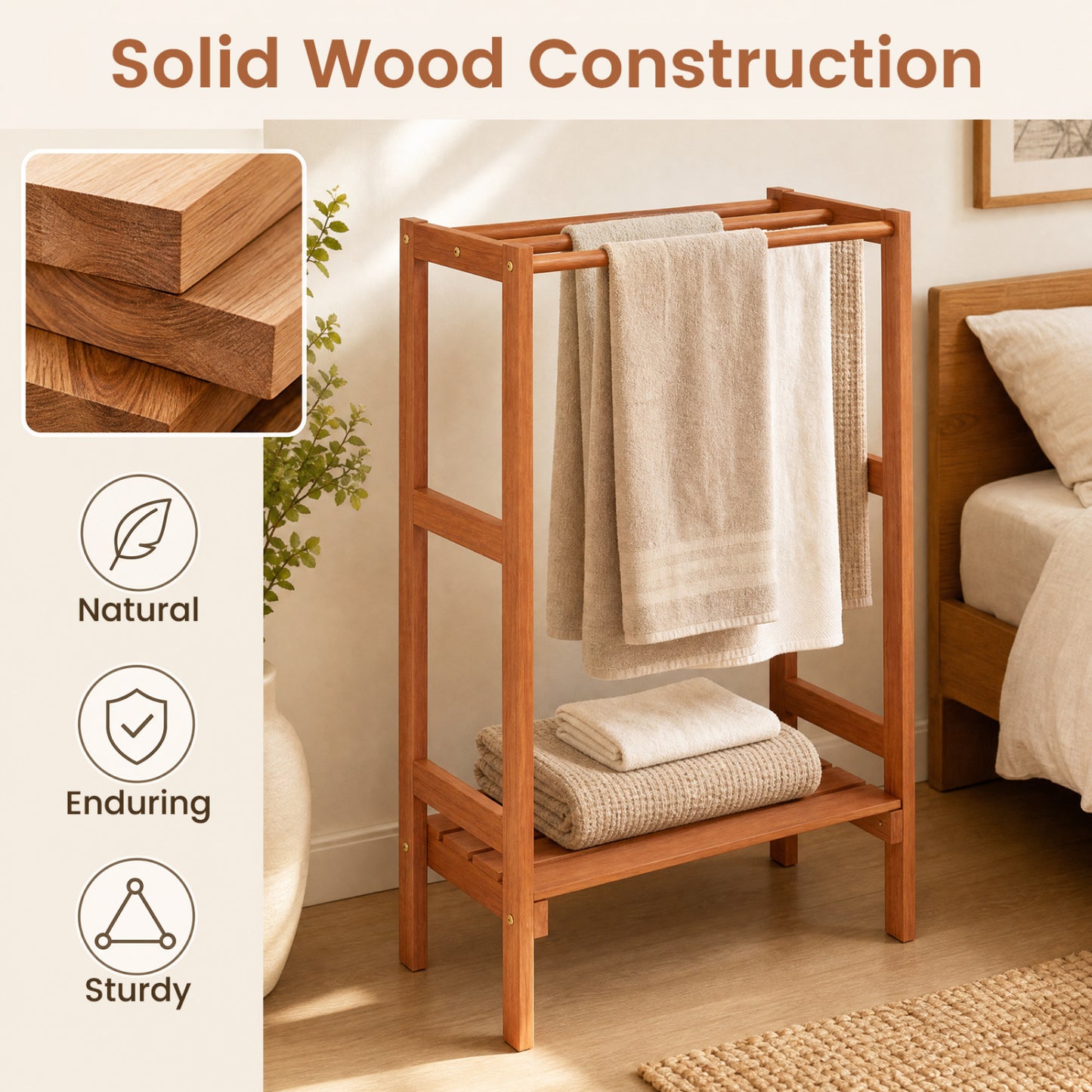 Freestanding Towel Rack with 3 Bars and Bottom Shelf