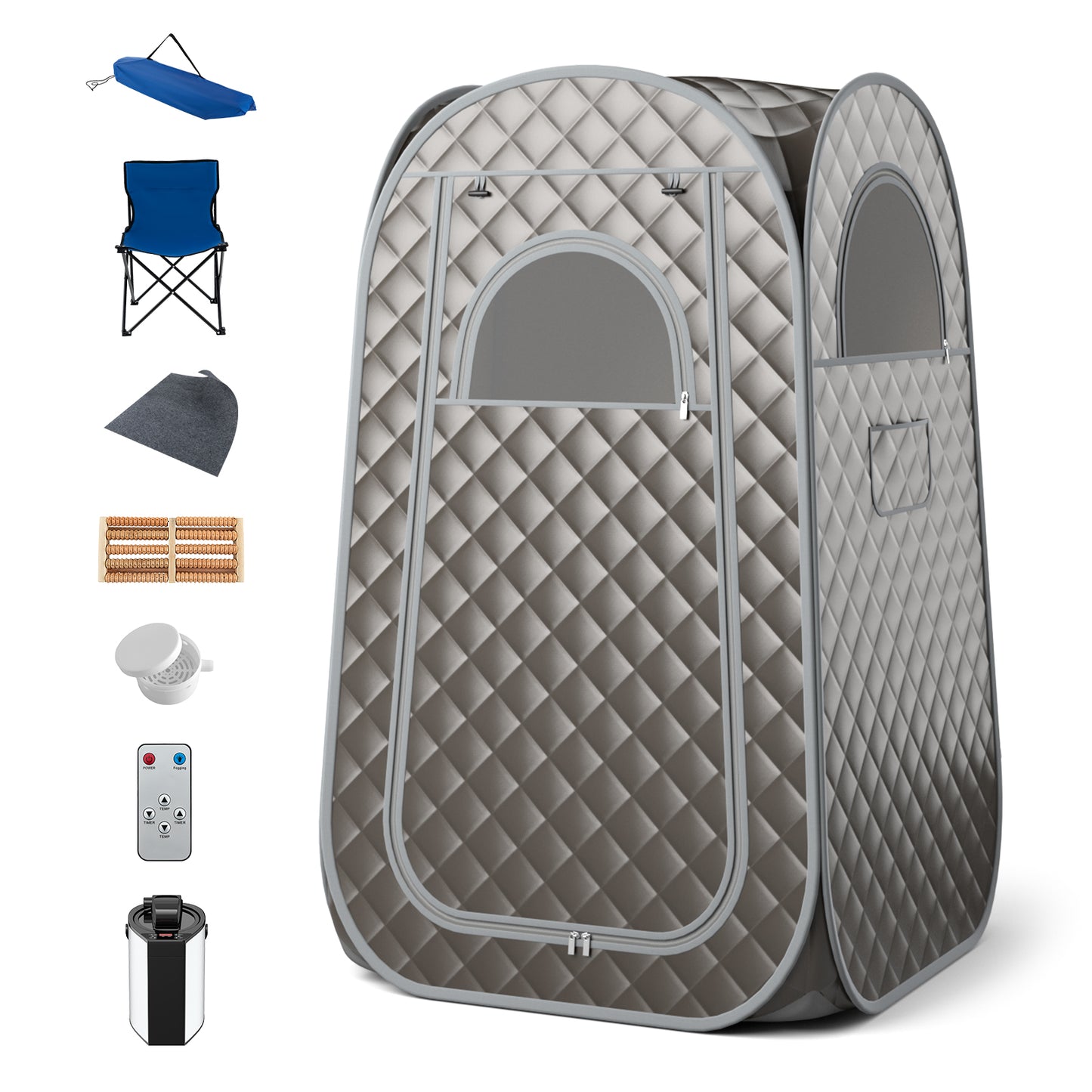 Full-Body Personal Sauna Tent with 1000W 3L Steam Generator for Home Spa Relaxation-Black - Gray