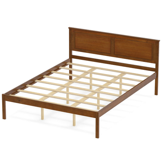 Full/Queen/Twin Size Bed Frame Farmhouse Wooden Platform Bed with Headboard