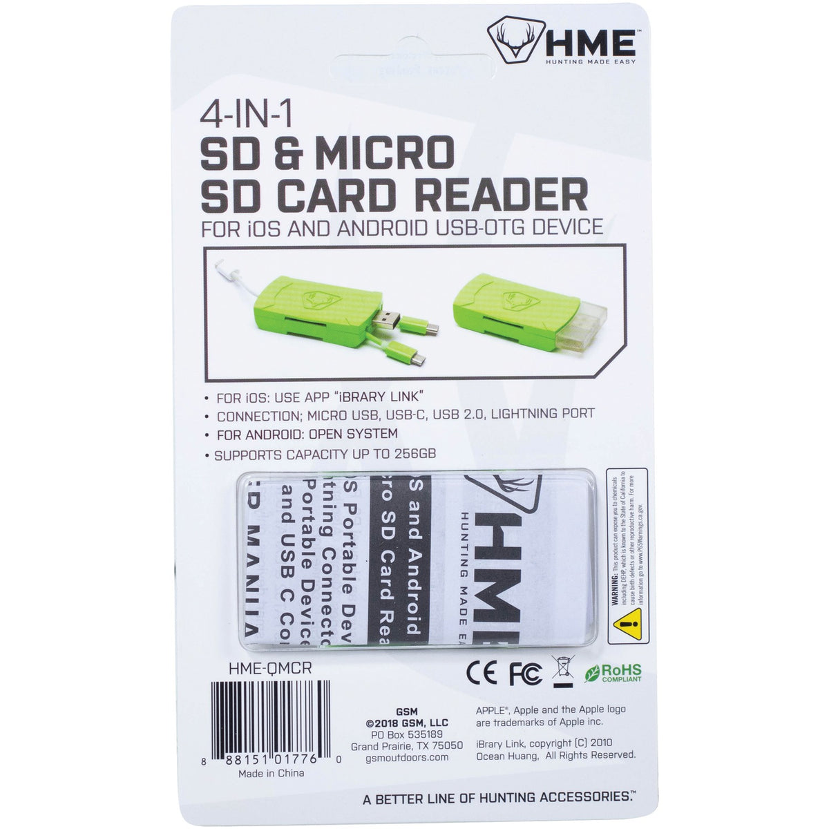HME 4-in-1 Trail Camera SD Card Reader for iPhone, Android & USB, Up to 256 GB - view 9