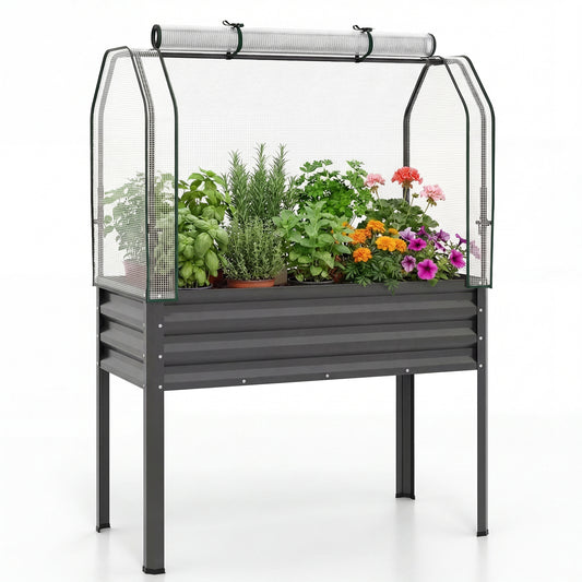 Galvanized Raised Garden Bed with Legs and Greenhouse Cover for Vegetable Flower