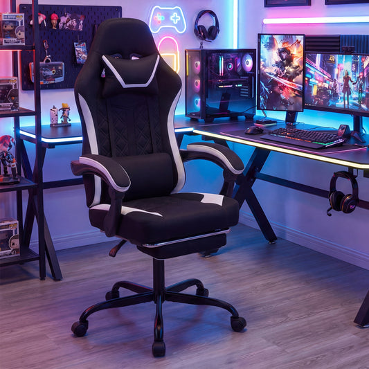 Gaming Chair Height Adjustable Computer Chair with Headrest Footrest & 360° Swivel Seat-Black