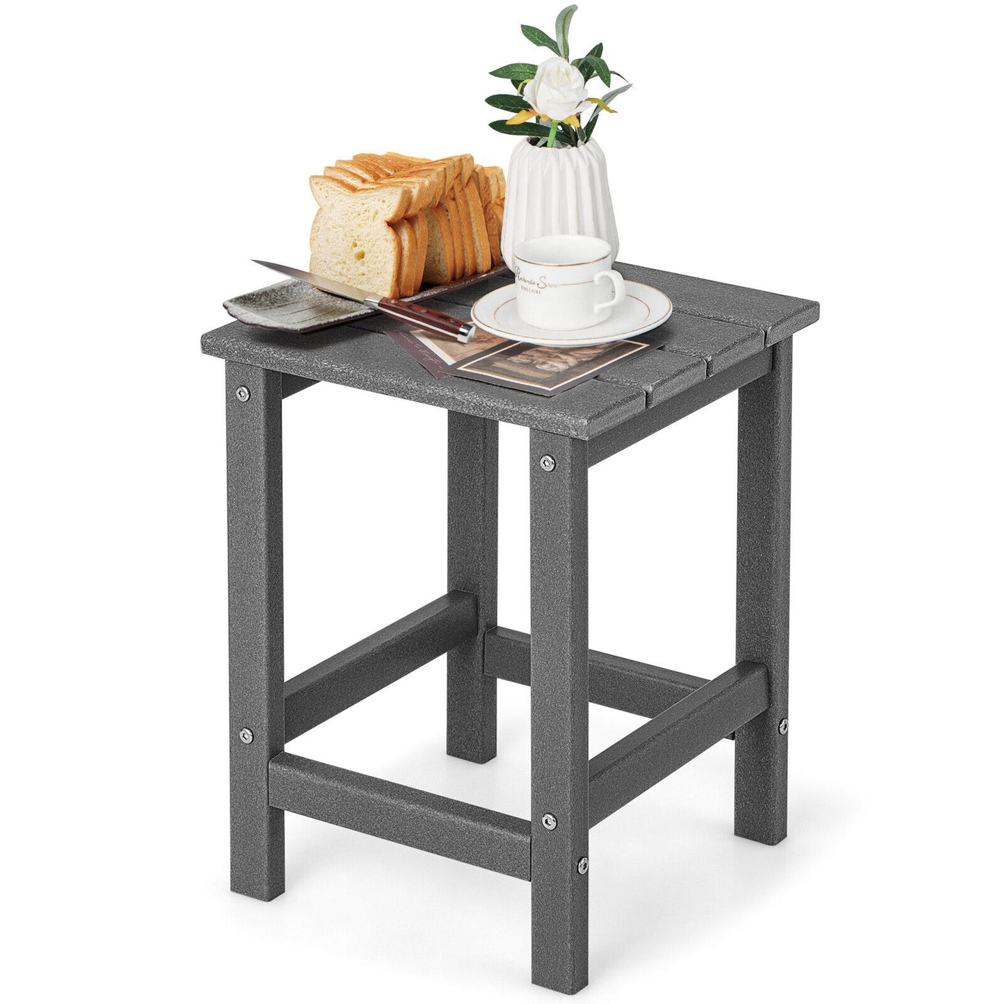 14 Inch Square Weather-Resistant Adirondack Side Table-Gray - Gray