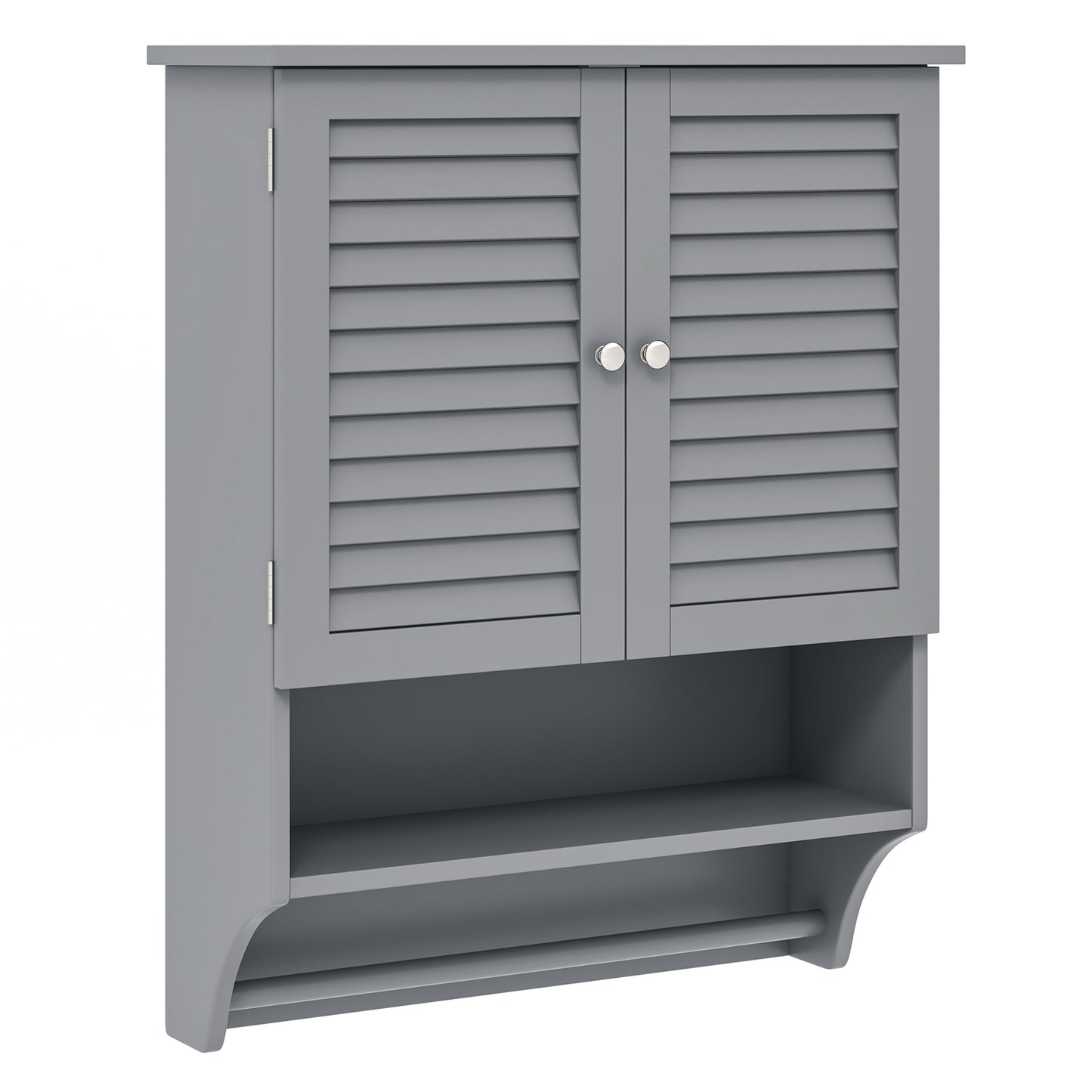 2-Doors Bathroom Wall-Mounted Medicine Cabinet with Towel Bar-Brown - Gray