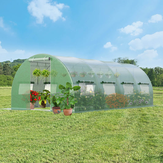 20 x 10 x 6.6 Feet Greenhouse with Windows and Doors for Outdoor-Green
