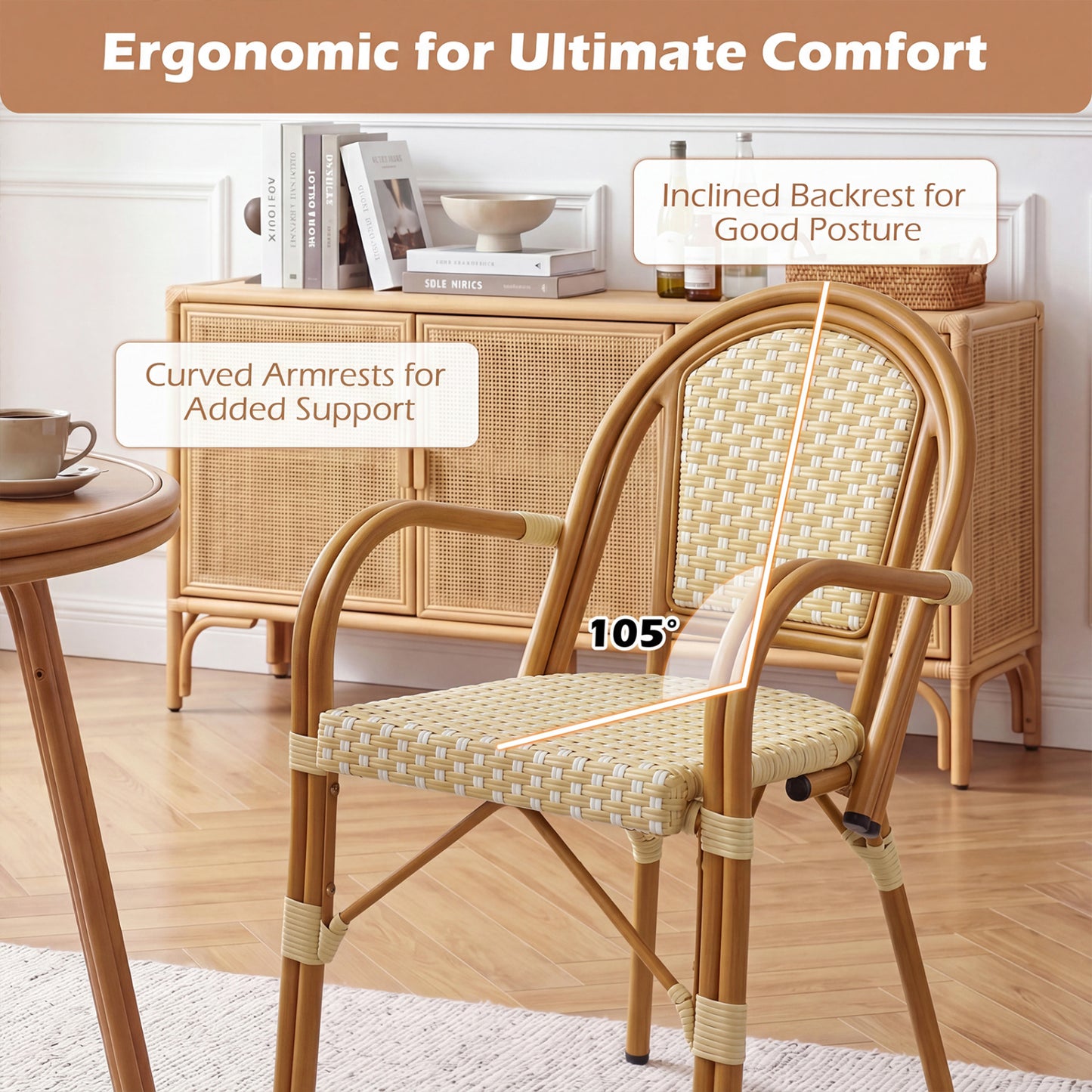 PE Wicker Bistro Dining Chairs Set of 2 - Yellow