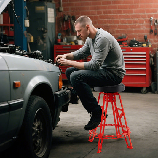 Heavy-Duty Aluminum Garage Bar Chair with 360° Swiveling Seat-Red